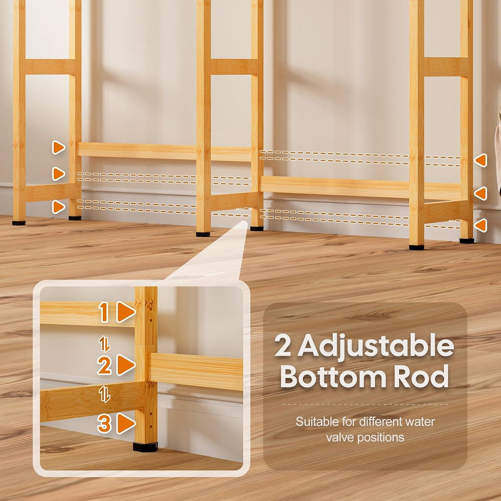 Cozivolife Over The Washer and Dryer Storage Shelf Bamboo,5 Tiers Laundry Room Drying Rack with Adjustable Shelves and 4 Hooks,Space Saver Organizer for Hanging Clothes and Towels (Natural)