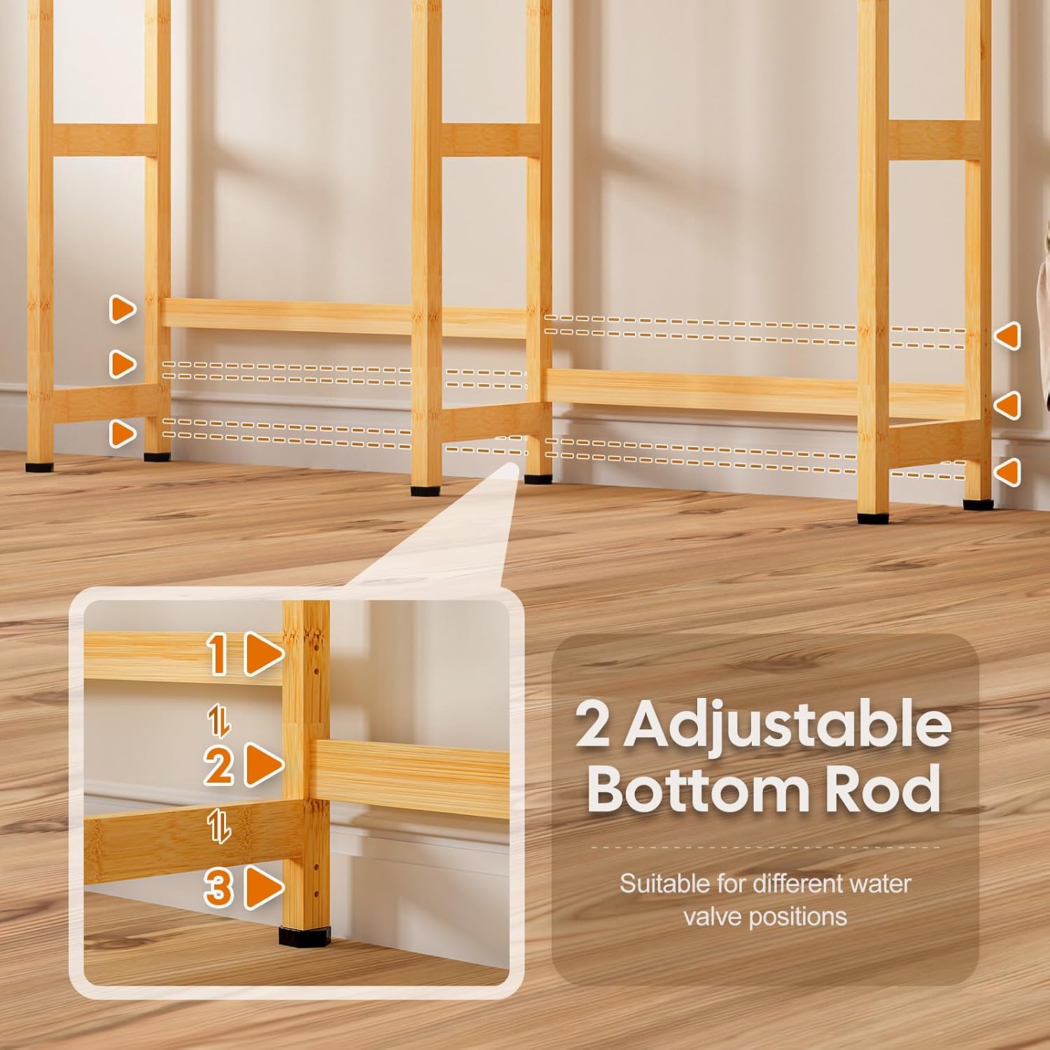 Cozivolife Over The Washer and Dryer Storage Shelf Bamboo,5 Tiers Laundry Room Drying Rack with Adjustable Shelves and 4 Hooks,Space Saver Organizer for Hanging Clothes and Towels (Natural)