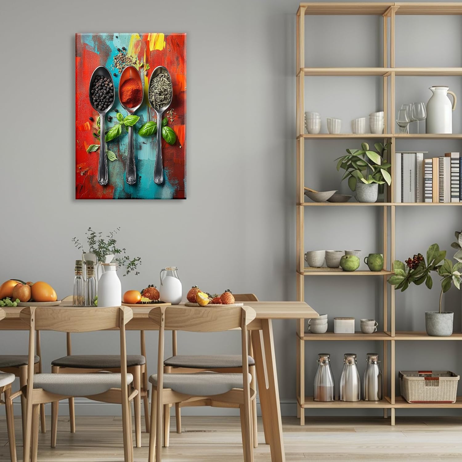 Kitchen Canvas Wall Art Colorful Spices Seasoning On Spoon Picture Print Abstract Contemporary Modern Artwork For Living Room Dining Room Hotel Decor(Artwork-6,28'x42')