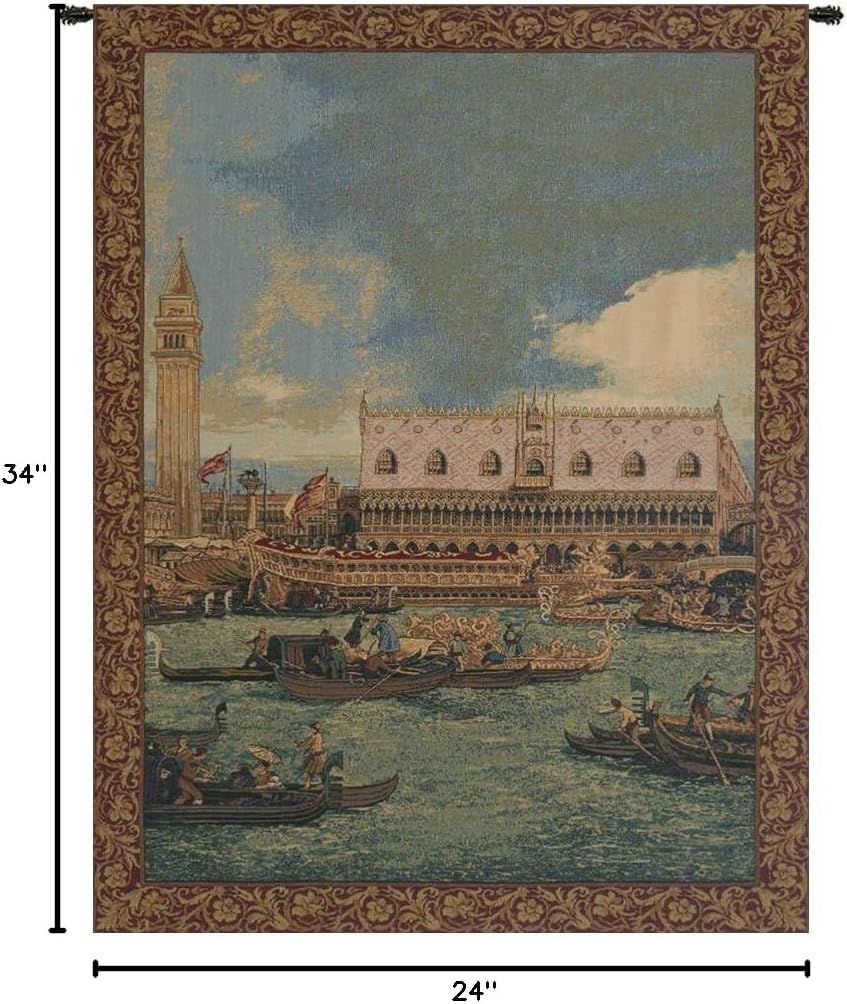 Charlotte Home Furnishings Inc. Bucintoro I Vertical Italian Tapestry Wall Hanging 34 X 24 Inch Viscose Cotton And Polyester Blend Wall Art Perfect For Home And Wall Decor By Alessia Cara