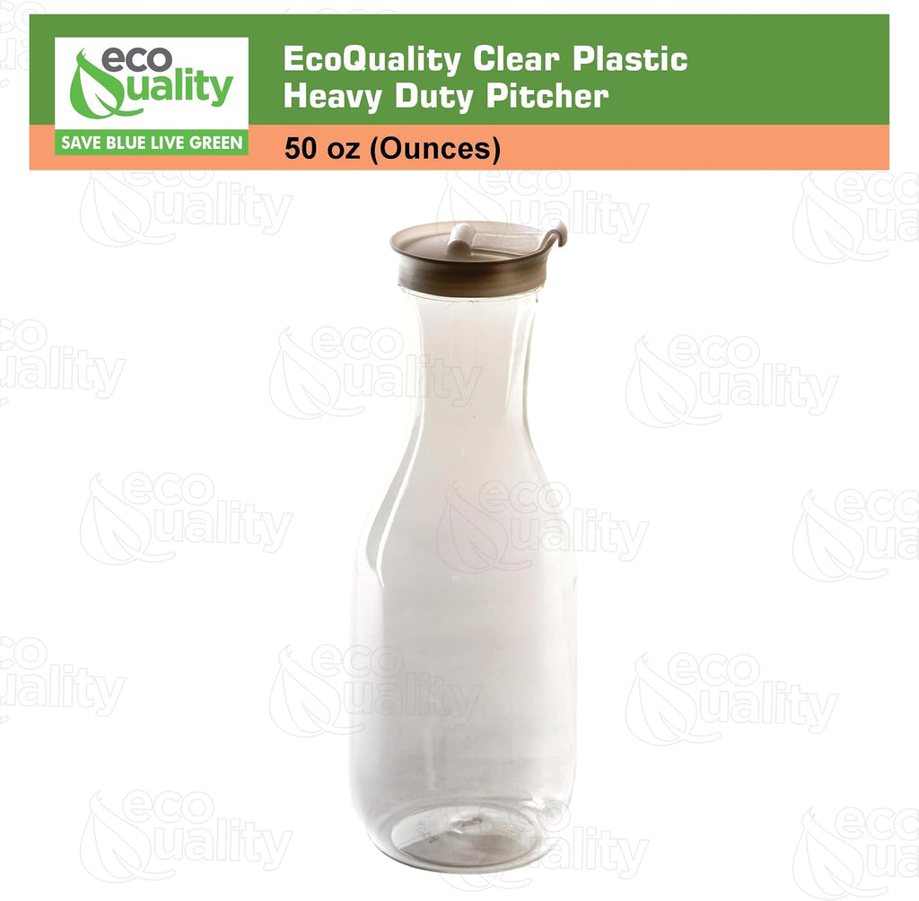 Clear Plastic Heavy Duty Pitcher - Large Water Carafes, Plastic Bottles with Flip Top Lid, Beverage Pitchers with Lid - BPA Free Plastic Decanter, Juice, Ice Tea, Picnic, Catering (50 Oz) (48)