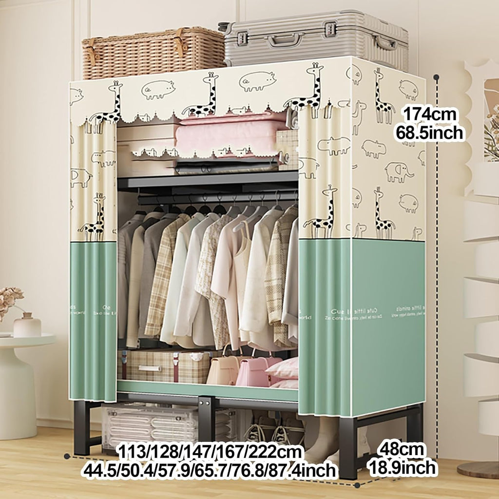Foldable Clothe Rack With Cover, Heavy-Duty Portable Wardrobe Closet, Garment Rack For Hanging Clothes, Clothing Coat Storage Rack, For Bedroom(Green,147cm/57.9inch)