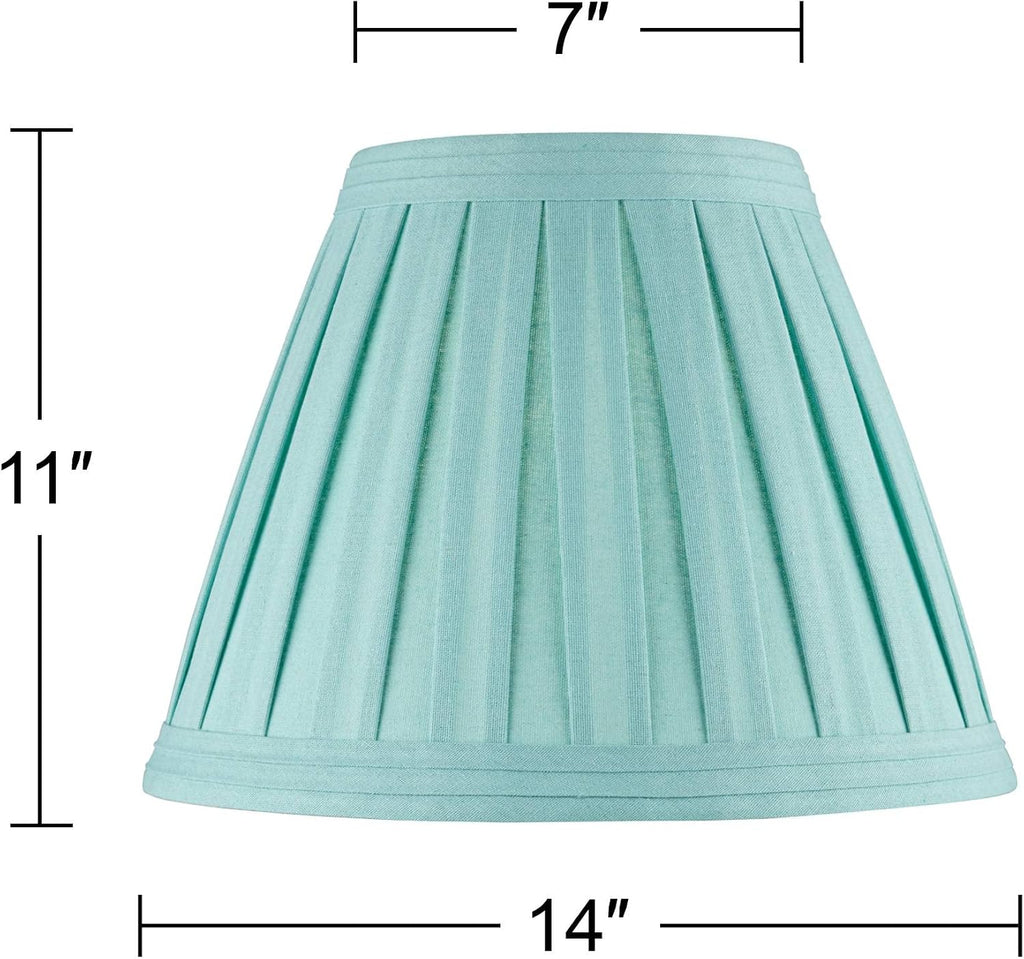 Set of 2 Hardback Pleat Empire Lamp Shade (Pre-Assembled) s Turquoise Blue Large 7' Top x 14' Bottom x 11' High Spider with Replacement Harp and Finial Fitting - Springcrest