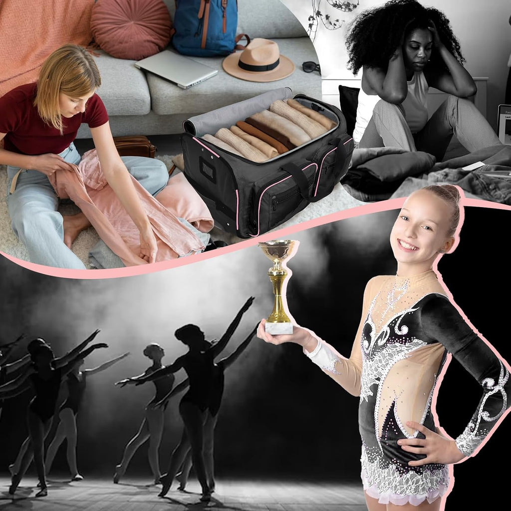Fanwoli Dancer's Mobile Combo:80L Reusable Grocery Bag on Wheels + 23' Dance Bag with Garment Rack|Upgrade Stability, Simplify Your Move| Ideal for Competitions, Rehearsals & Daily Errands