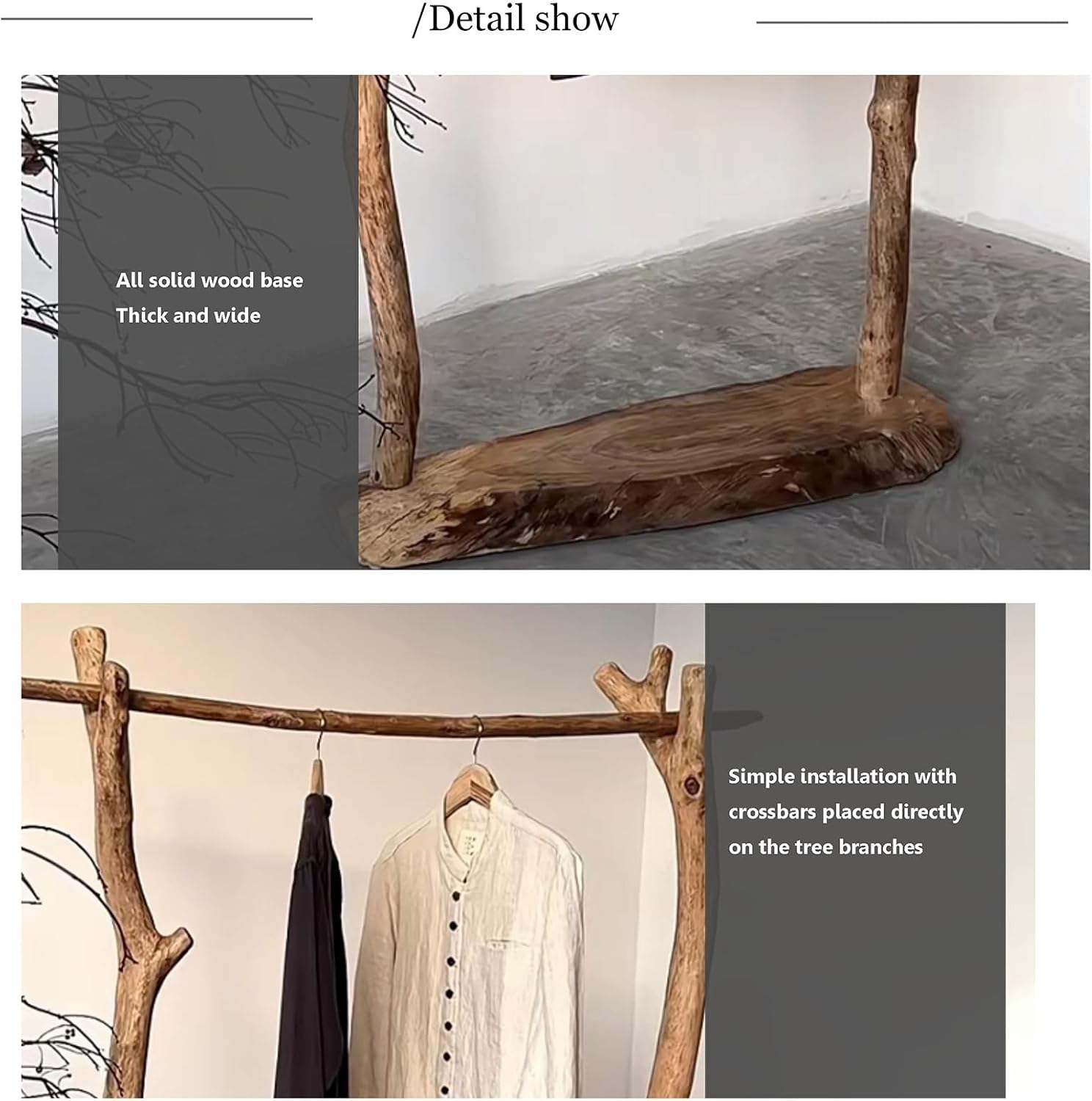 Simple Solid Wood Heavy Duty Clothing Garment Rack, Portable Laundry Rack Cloest Organizer Garment Rack for Bedroom Guest Room