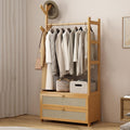 Bamboo Garment Rack Clothes Hat Rack with Storage Shelf, Hanging Rail and 2 Tier Storage Cabinet, Open Wardrobe Hanging Rail Coat Stands for Bedroom Living Room Hallway