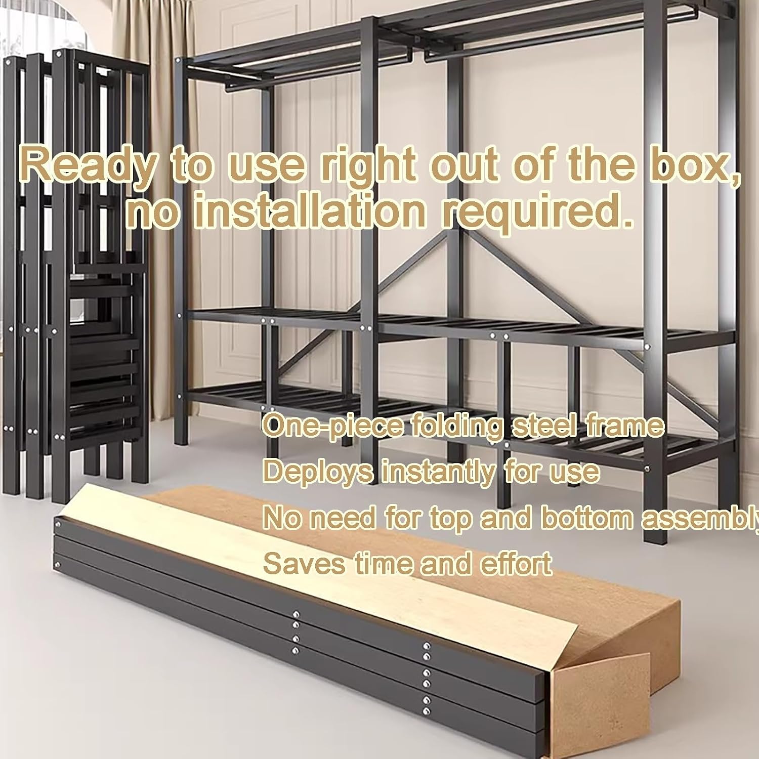 Foldable Heavy Duty Wardrobe Closet, Rolling Covered Portable, Metal Garment Rack for Hanging Clothes,for Bedroom