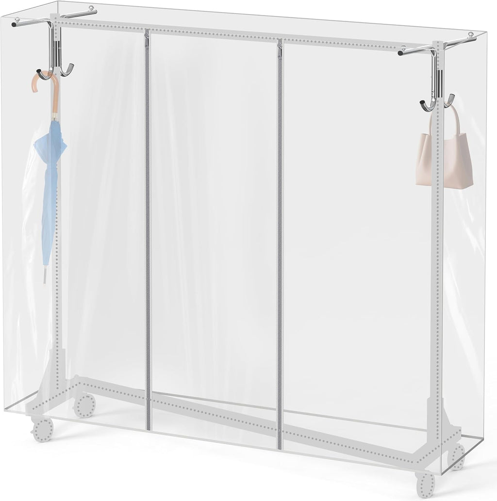 Simple Houseware Industrial Grade Z-Base Garment Rack, 500lb Load with 62 Inches Extra Long Bar, Black + Z-rack Cover/Bracket Set