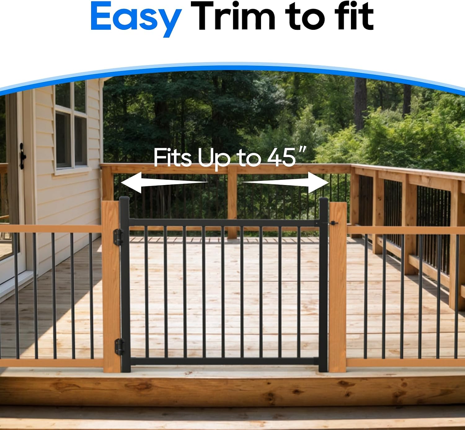 36'x45' Aluminum Gate with Self-Closing Hinges,Square Tube 3/4' pickets, Adjustable Width Black Powder Coated Deck gate Kits Incl. Hinges Latch for Deck Railing Patios Gardens Indoor Outdoor