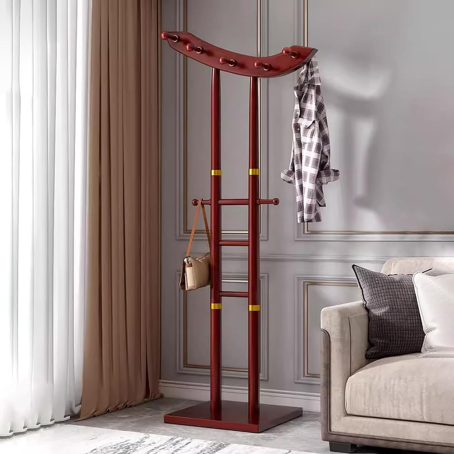 Clothing Rack Bamboo Garment Rack Coat Rack Multifunctional Clothing Racks for Hanging Clothes Bedroom, Clothing Organizer Hat Tree with 12 Hooks