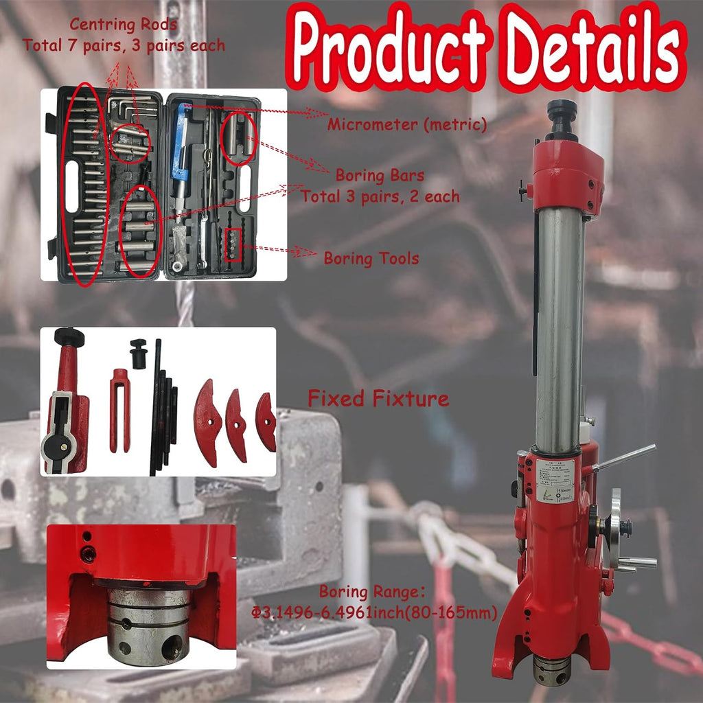 T8016A 220V Single-Phase Cylinder Boring and Honing Machine, 0.25kW 1400RPM Motor, 3.0-6.5in Boring Range 400mm Depth for Auto and Tractor Engine Rebuilding