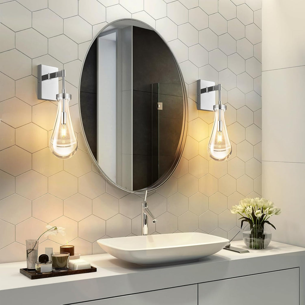 Raindrop Wall Sconces Set of Two Chrome Sconces Wall Decor Modern Wall Lighting Glass Bathroom Sconces Indoor Vanity Light Wall Lamp for Bedroom Living Room Stair