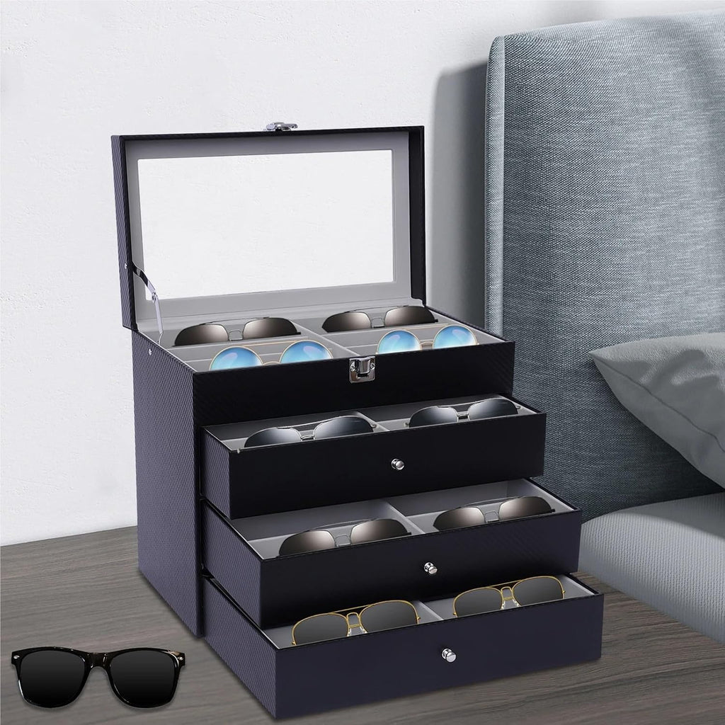 Sunglasses Organizer Glasses Eyeglasses Sun Glasses Eyewear Sunglasses Box Case Tray Display Showcase Organizer Jewelry Tray with Cover for Storing Glasses