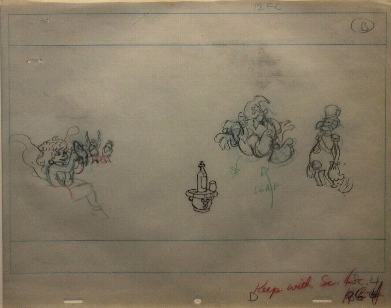 WIZARDS - 1977 ANIMATION CEL LAYOUT DRAWING of Avatar, Elinore and the President. Directed by Ralph Bakshi