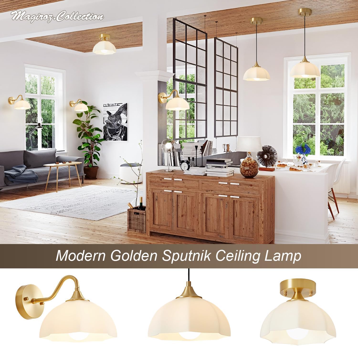 Gold Wall Sconce Set of 2 Mid Century Modern Wall Mount Light Hardwired Sconces Wall Lighting with Milky White Glass Shade Indoor Bedside Sconces Wall Lamp for Living Room Hallway MWL02-2A