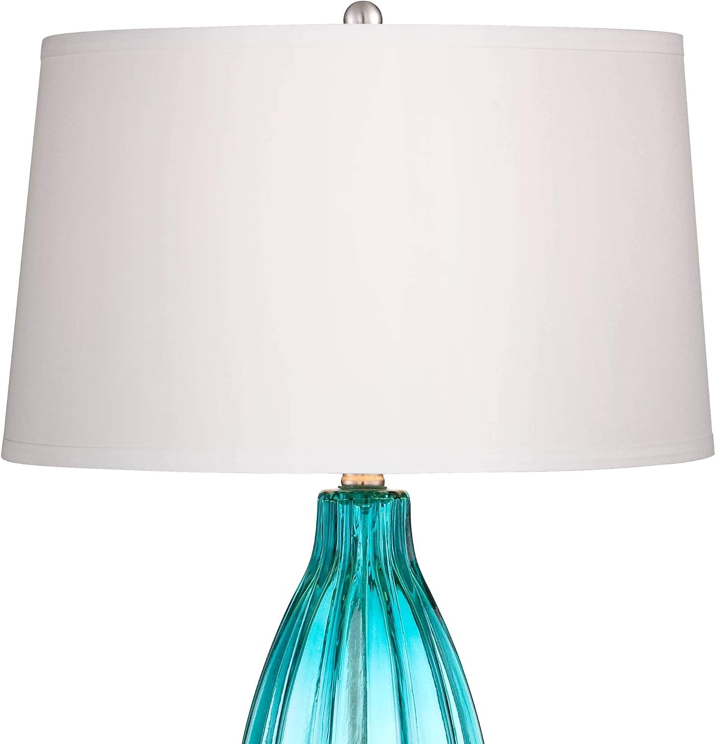 360 Lighting Stella Coastal Modern Table Lamps 30' Tall Set of 2 Fluted Blue Glass White Drum Shade Decor for Living Room Bedroom Beach House Bedside Nightstand Home Office