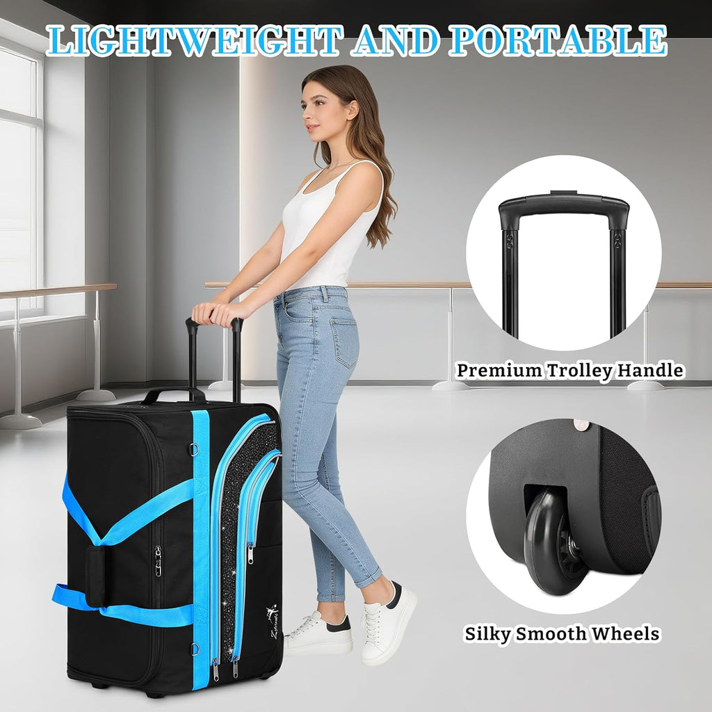 Dance Bag with Garment Rack - 28 Inch Professional Dance Competition Duffle Bag with Rack - Wheeled Dance Suitcase with Multiple Pockets for Dancers, Athlete, Travelers, and Livestreamer