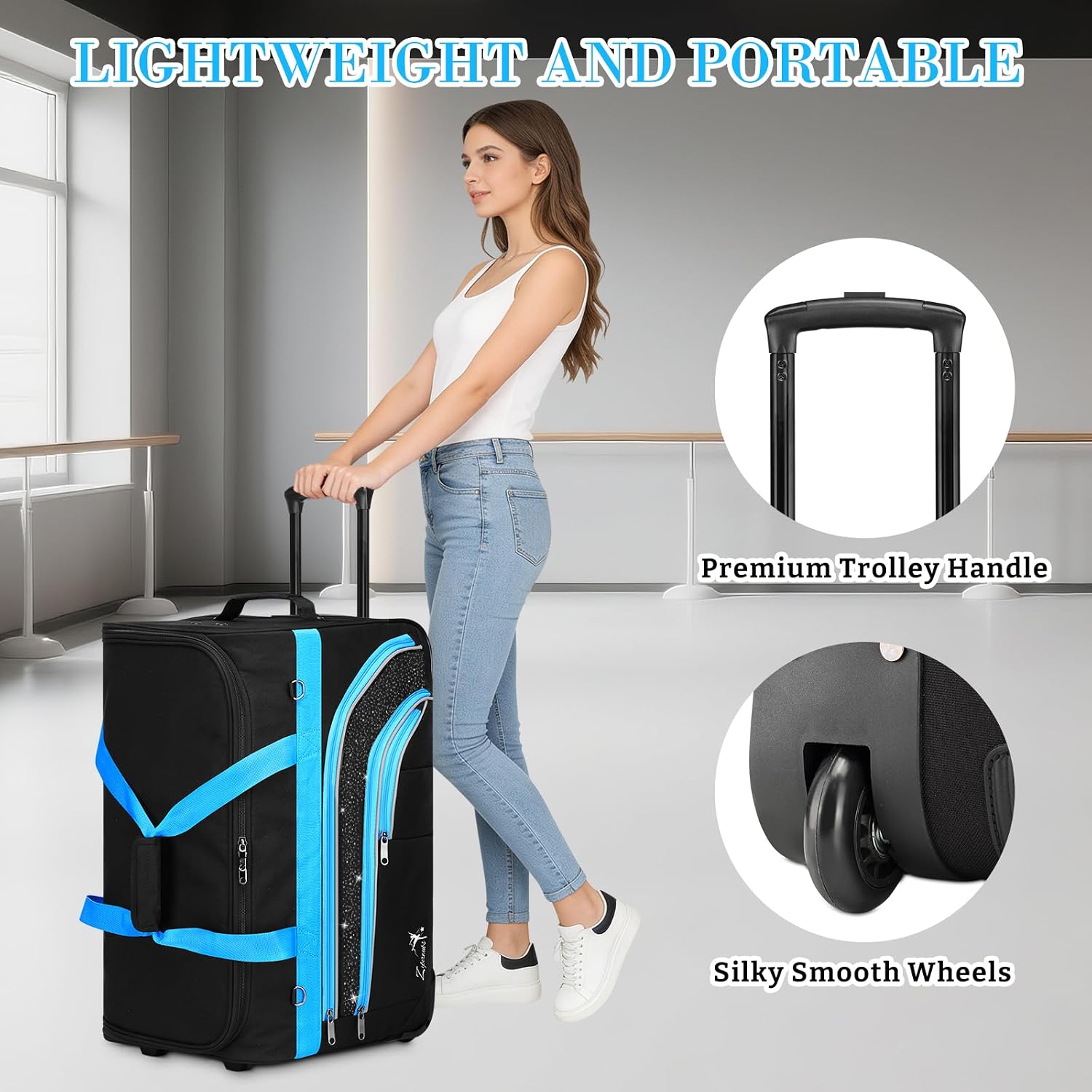 Dance Bag with Garment Rack - 28 Inch Professional Dance Competition Duffle Bag with Rack - Wheeled Dance Suitcase with Multiple Pockets for Dancers, Athlete, Travelers, and Livestreamer
