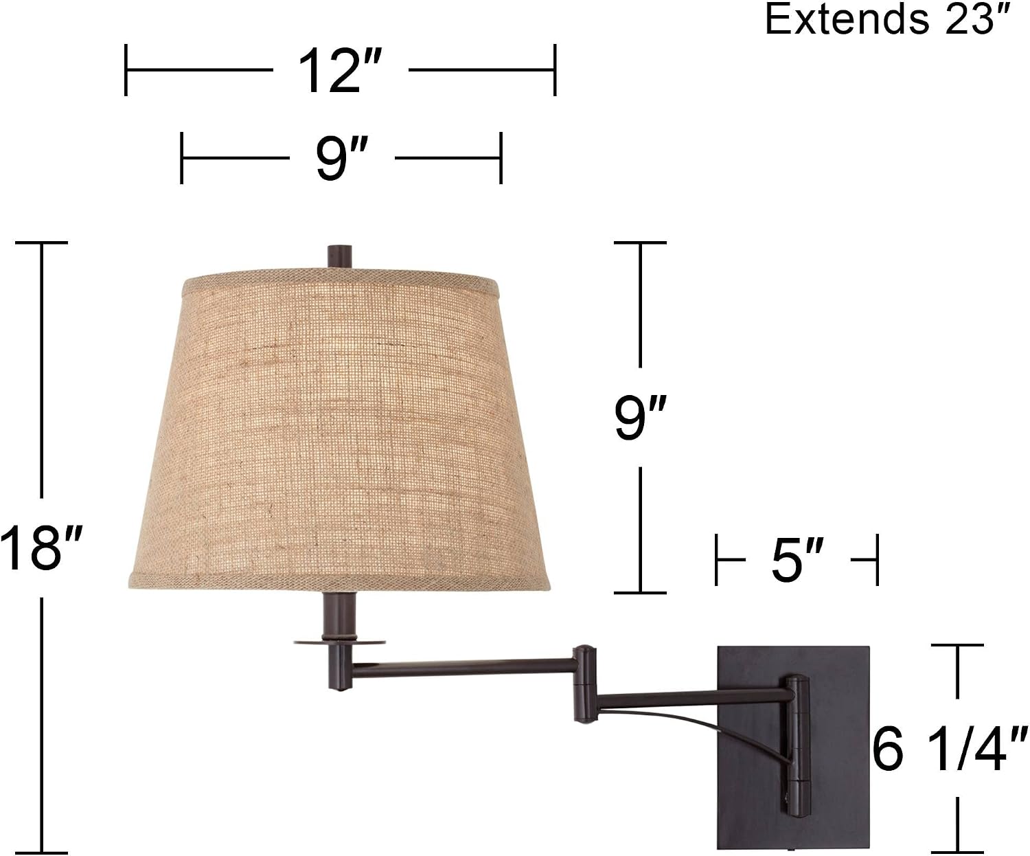 Franklin Iron Works Brinly Farmhouse Rustic Swing Arm Wall Lamp Matte Brown Metal Plug-in 12' Fixture Burlap Hardback Drum Shade for Cottage Core Bedroom Bedside Living Room Hallway Dining House