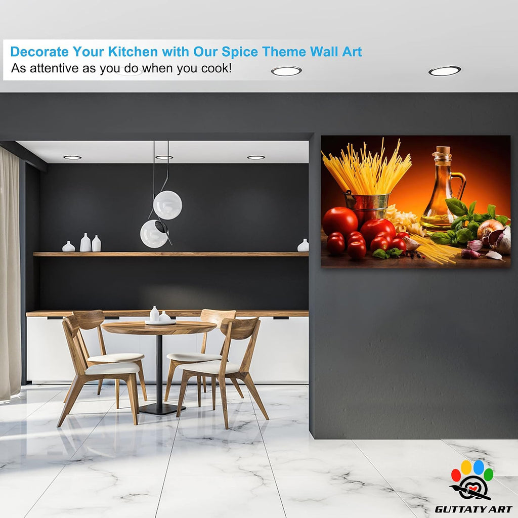 Kitchen Wall Decor Canvas Art, Colorful Ingredient Vegetable and Fruit Canvas Print for Dining Room Decor, Vintage Condiment Picture Kitchen Framed Painting for Restaurant Decor (28x40 Inches)