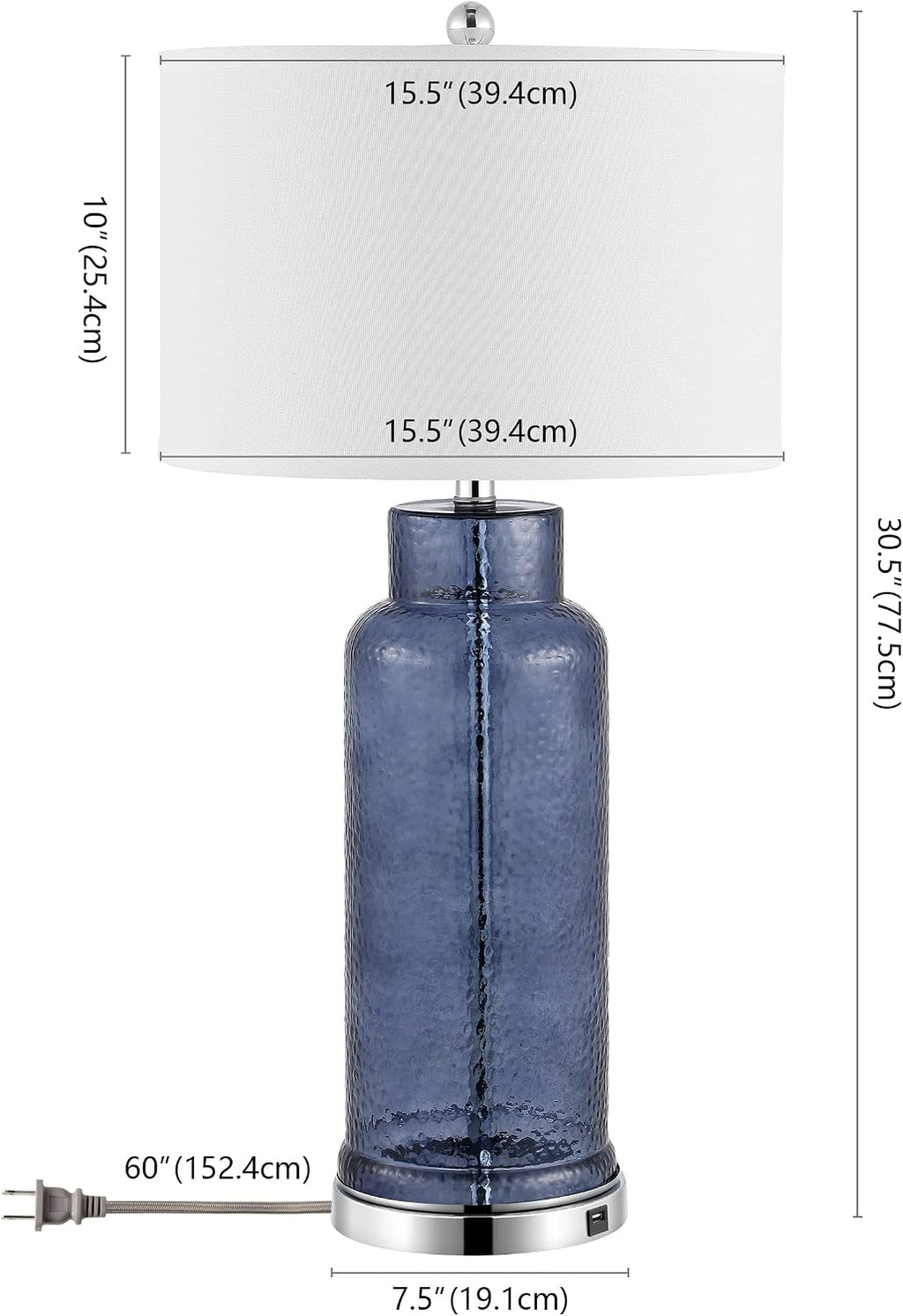 SAFAVIEH Lighting Collection Bottle Glass Blue/Cream 31-inch Table Lamp Set of 2 with USB Charging Port (LED Bulbs Included)