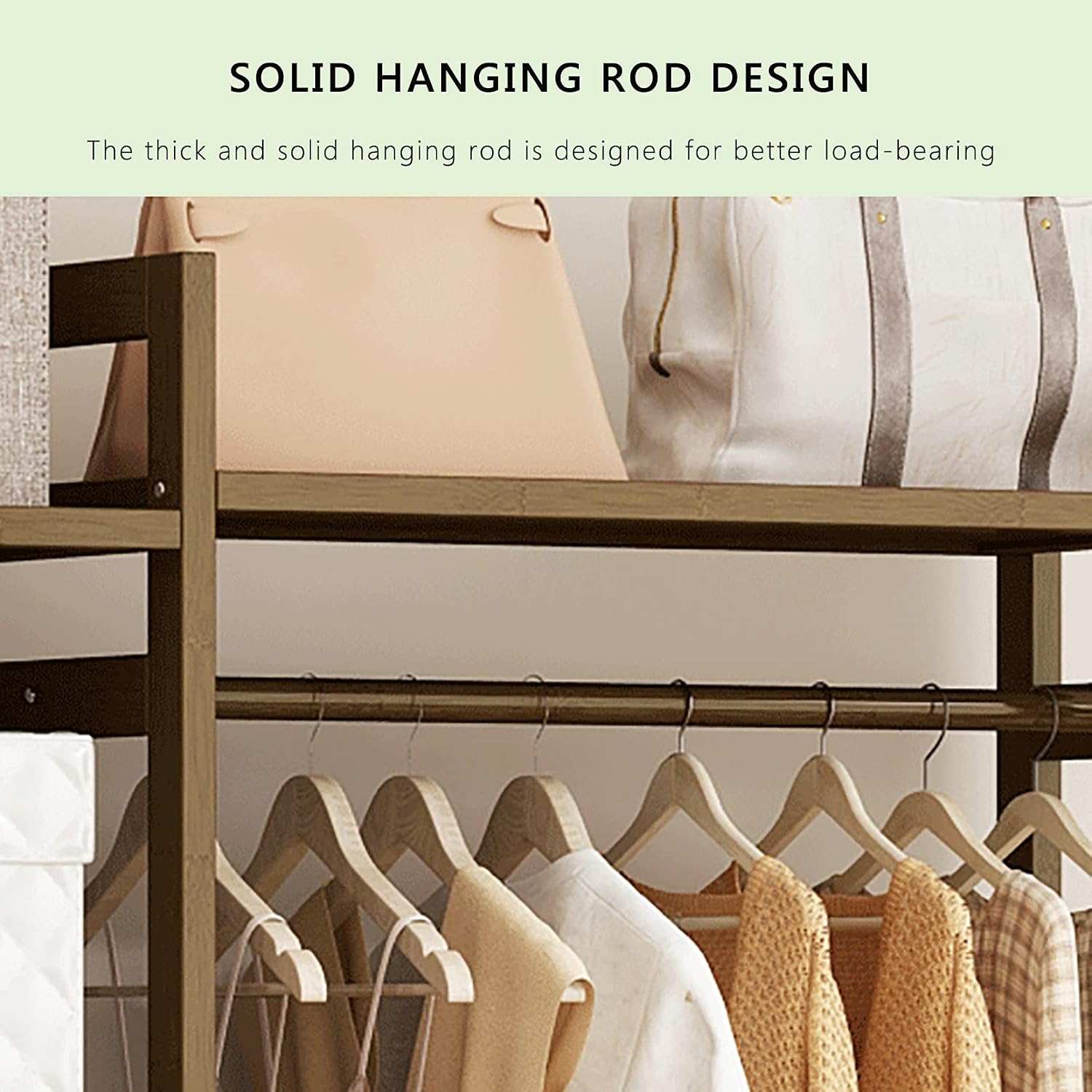 Clothes Hanging Rack with 13 Shelves and 2 Coat Hooks,Heavy Duty Bamboo Garment Rack,for Cloth Shoe Coat Storage Organizer Shelf in Entryway Office Shop Laundry,164x30x150cm