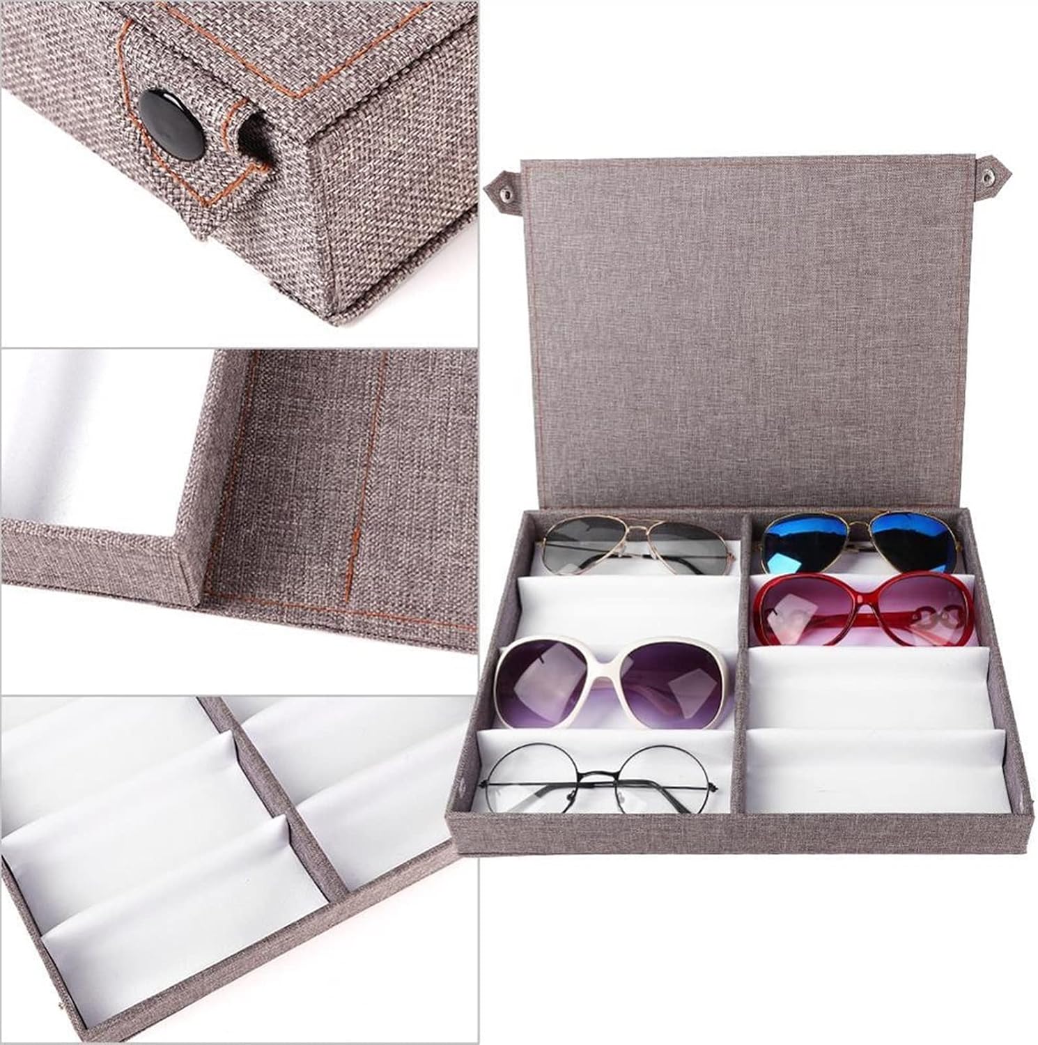 Eyeglass Displays 8 Grids Slots Large Capacity Linen Eye Glasses Storage Box Jewelry Sunglasses Eyewear Display Case Organizer Container Holder Display Risers