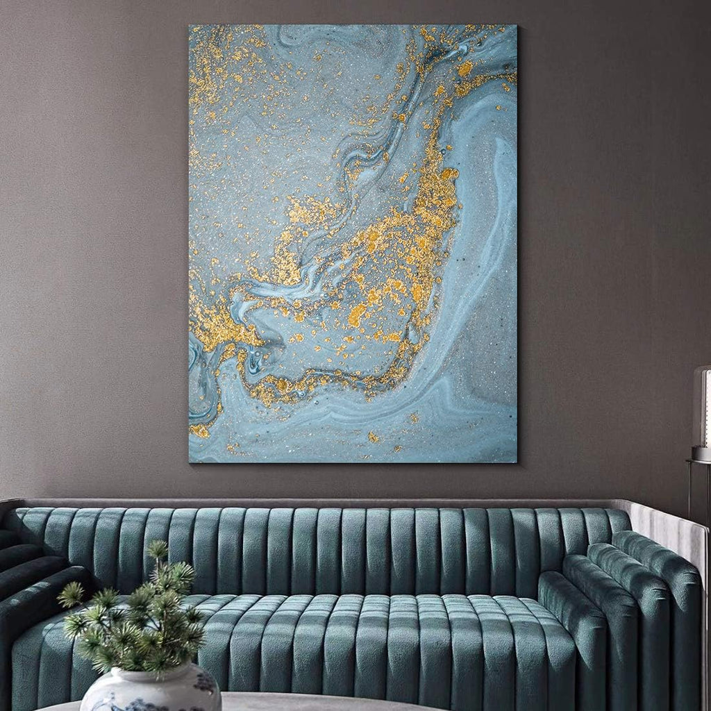 Denzoer - Canvas Wall Art - Grey and Gold Abstract Art Colorful Painting for Living Room - Modern Home Art Giclee Prints Gallery Wrap Modern Wall Decor | Ready to Hang- 36x46 inches