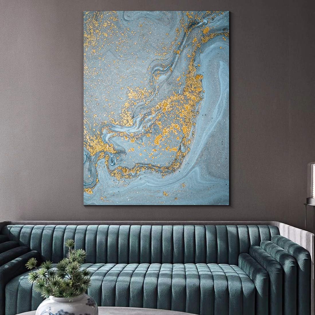 Denzoer - Canvas Wall Art - Grey and Gold Abstract Art Colorful Painting for Living Room - Modern Home Art Giclee Prints Gallery Wrap Modern Wall Decor | Ready to Hang- 36x46 inches