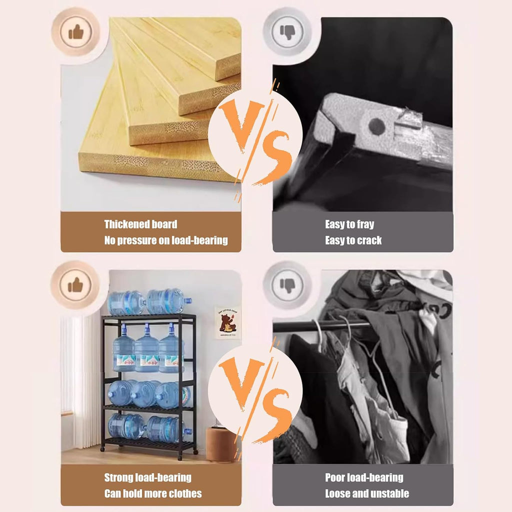 Bamboo Clothes Rack Clothing Hanging Garment Rack Stand Open Wardrobe Closet with 3 Tier Storage Shelves Organizer for Living Room Bedroom Entryway