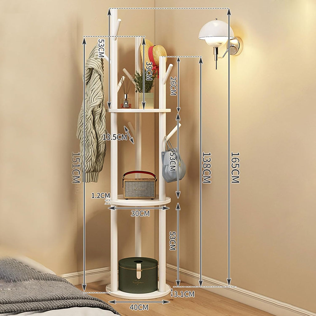 Bamboo Clothing Rack Corner Coat Rack with Hanger Hooks and 3-Tier Storage Shelves, Stand Hall Trees Free Standing Clothes Hanging Rail Garment Rack for Entryway Bedroom Living Room