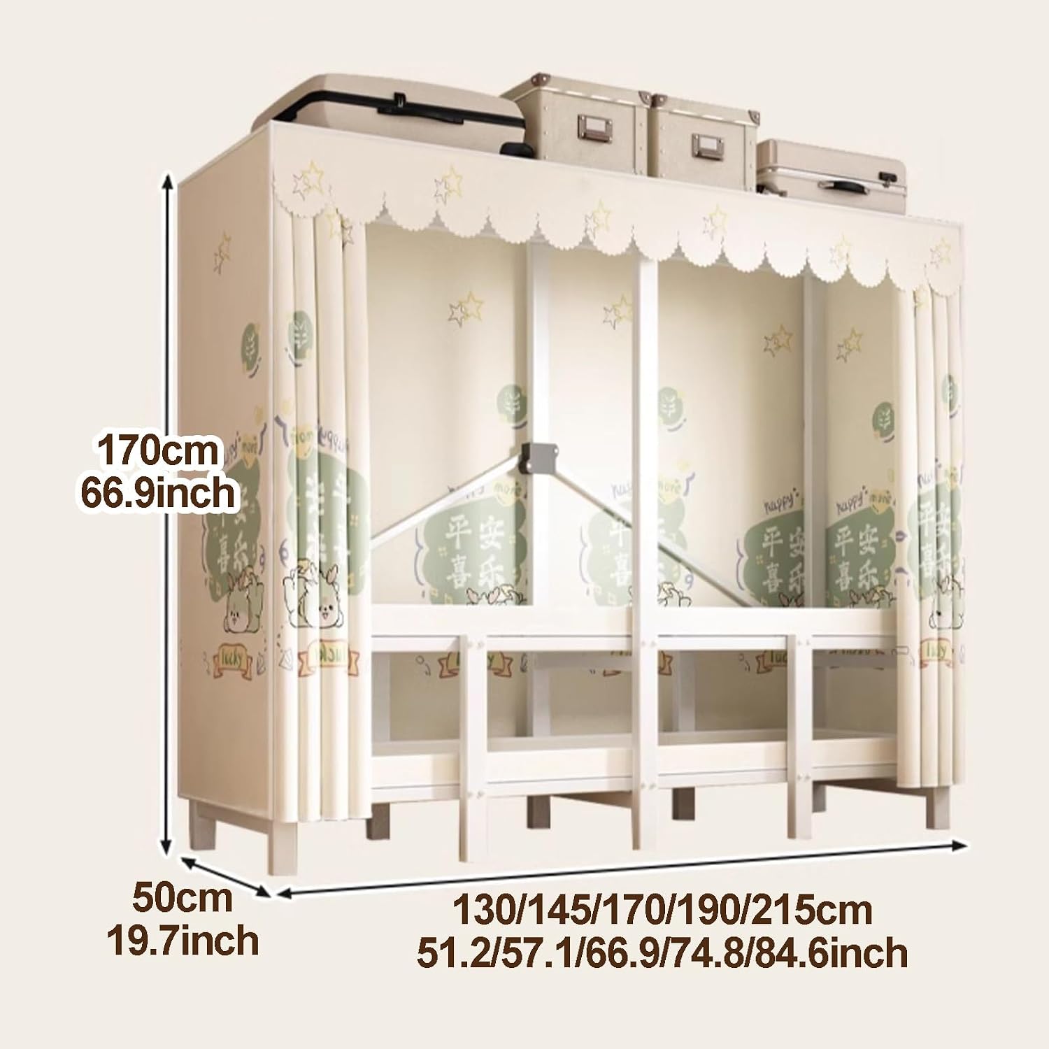 Heavy Duty Clothe Rack With Cover, Closet Wardrobe, Foldable Garment Rack For Hanging Clothes, Load 2000lbs, Covered Clothing Coat Storage Organizer(Orange,170cm/66.9inch)