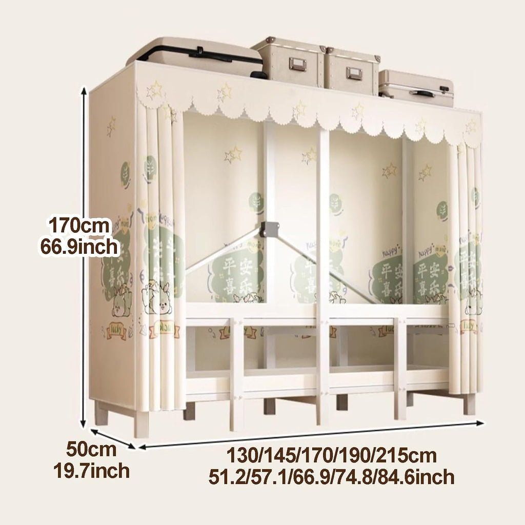 Foldable Wardrobe Closet With Cover, Metal Garment Rack, Freestanding Clothing Rack For Hanging Clothes, Portable Organizer Rack Shelf, For Bedroom, Dorm(Green,130cm/51.2nch)