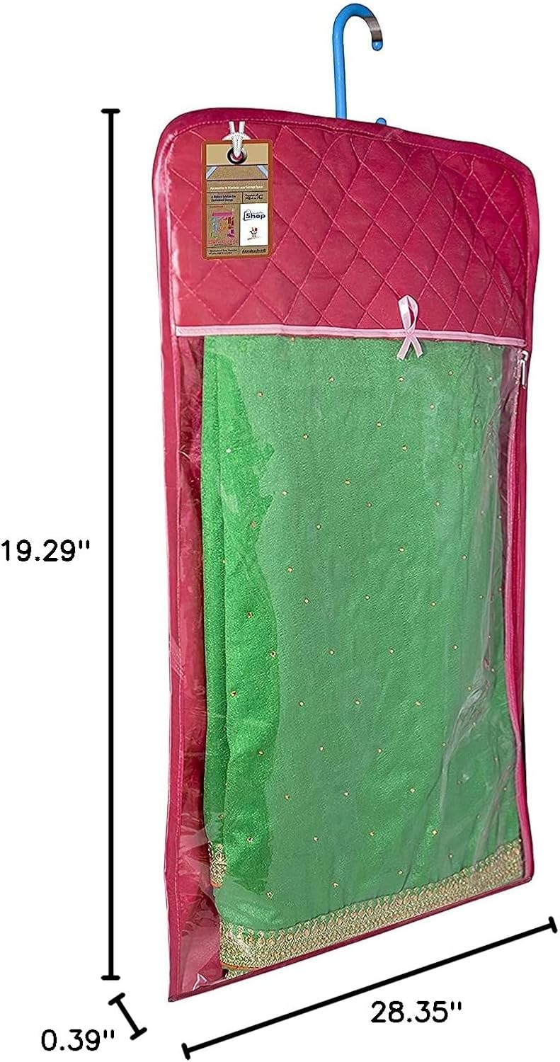 atorakushon Satin Hanging Saree Cover Wardrobe Cloth organizer for Storage Rack Garment Storage Bags Pack of 24 Pcs Pink