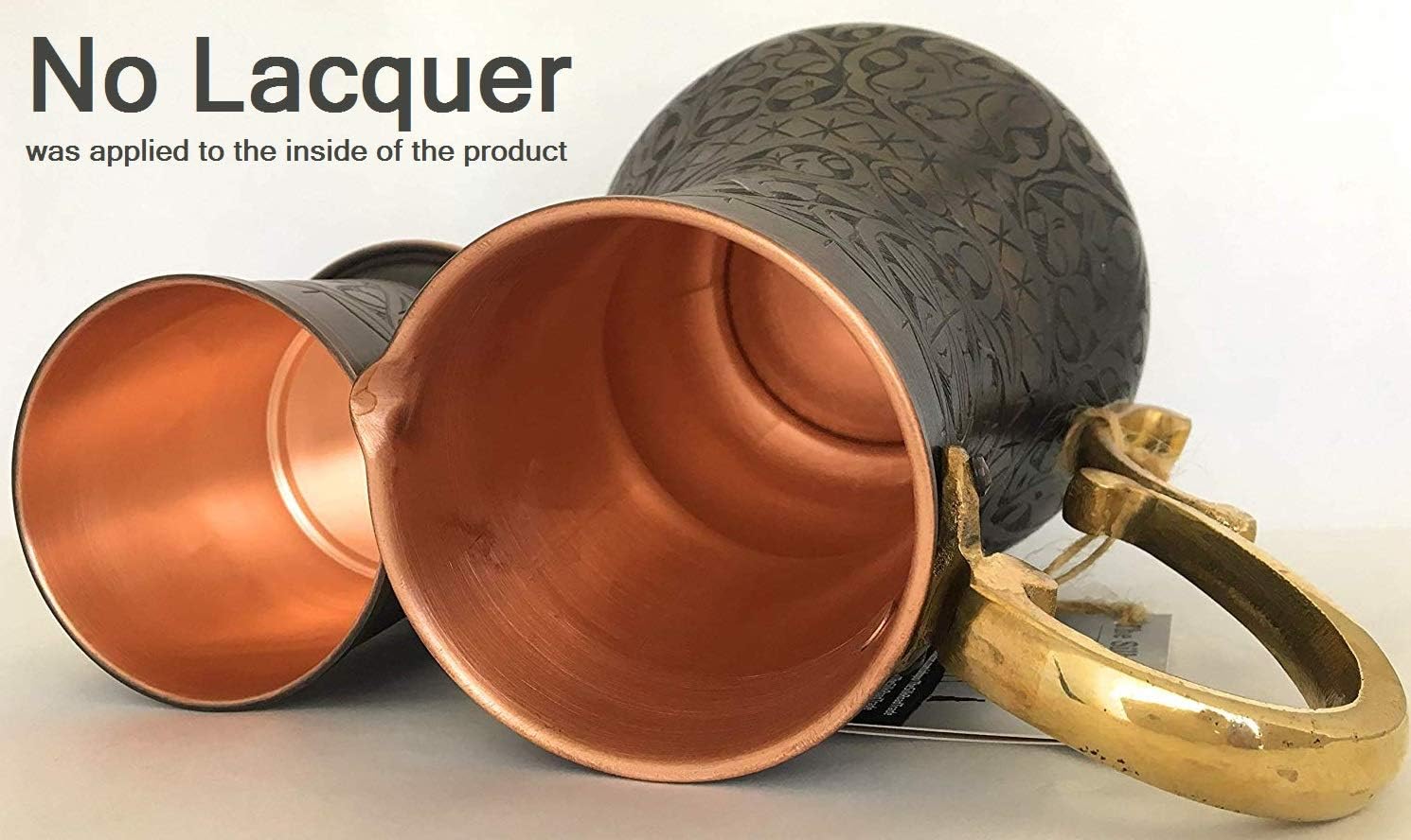 KS Series - Copper Pitcher (45 oz) and Cup (7.7 oz) Set, Moscow Mule Water Jug, Ice Tea and Juice Beverage, Desktop/Bedside Night Water Carafe, Ayurvedic Decanter (Engraved-Antique)