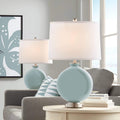 Color + Plus Carrie 26 1/2' Tall Round Modern Coastal Table Lamps Set of 2 Aqua-Sphere Blue Brushed Nickel Finish Glass White Shade Living Room Bedroom Bedside Nightstand House Office Home Reading