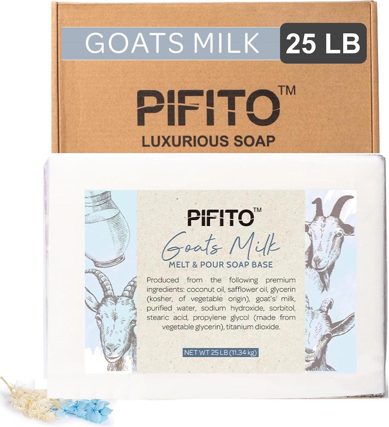 Pifito Goats Milk Melt and Pour Soap Base (25 lb) │ Bulk Premium 100% Natural Glycerin Soap Base │ Luxurious Soap Making Supplies