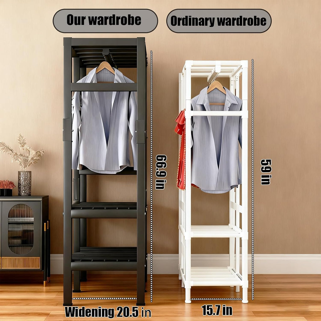 59.1in Heavy Duty Portable Closet, Foldable Wardrobe Closet with Cover, Metal Clothing Shelves for Clothes Organizers and Storage, for Bedrooms, Apartments, Rental Properties (Grey, 59.1in)