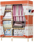 Bamboo Garment Rack With 6 Storage Shelves And Rod For Hanging Clothes Freestanding Wardrobe Closet For Bedroom And Living Room (Color : Orange, Size : 100x45x170cm)