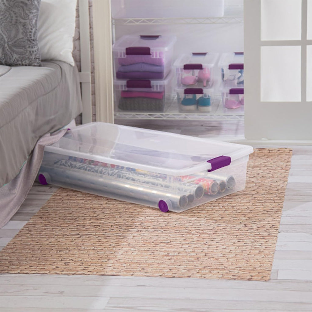 Sterilite 16-Pack 60 Quart ClearView Latch Box, Wheeled Underbed Organizer Bins with Latching Lids - Clear Plastic Organization Containers for Closet, Bedroom, Shelving Units and Everyday Home Storage