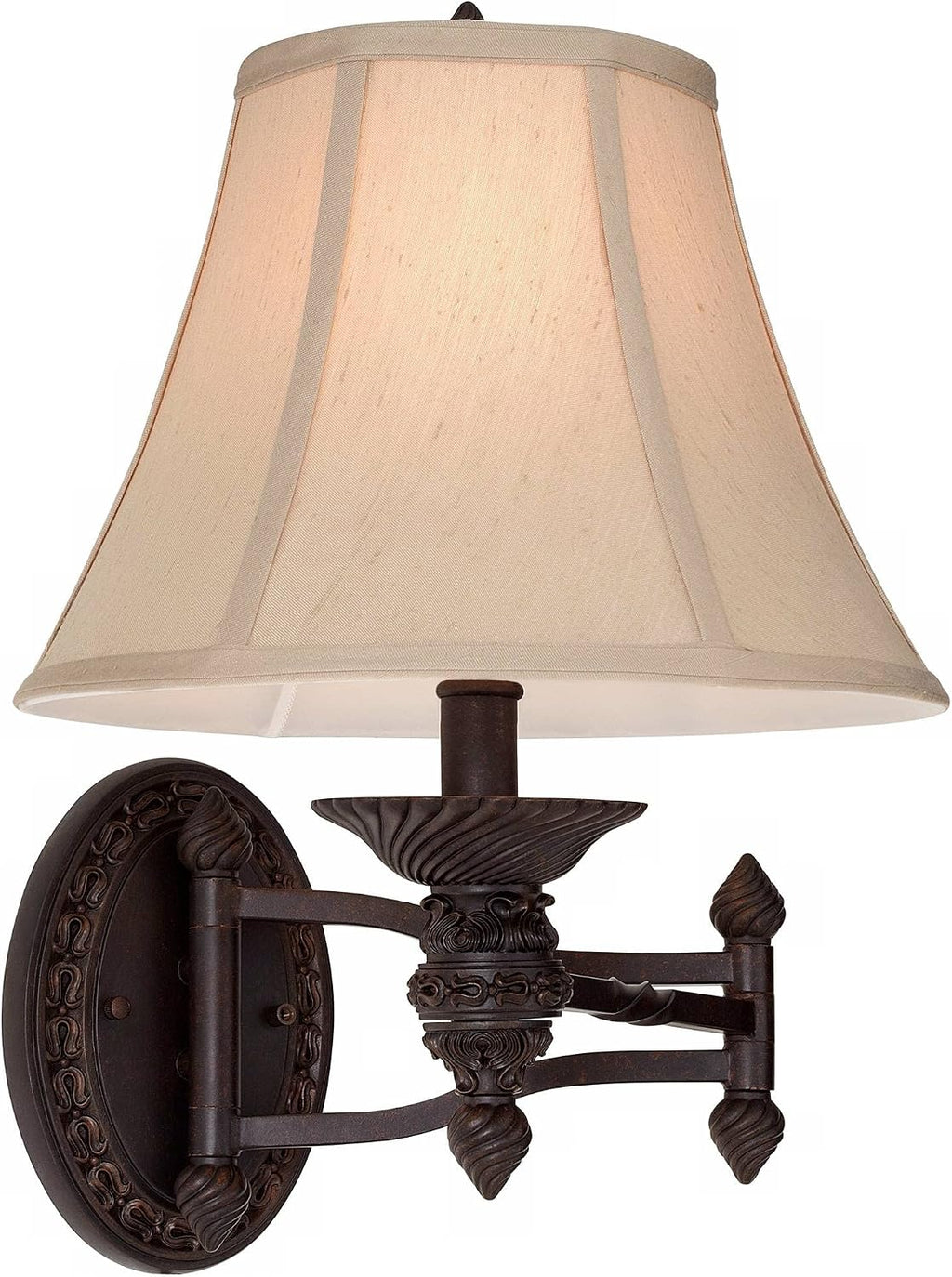 Barnes and Ivy Godia Vintage Rustic Swing Arm Wall Lamps Set of 2 Bronze Brown Metal Plug-in Light Fixture Beige Softback Fabric Bell Shade for Bedroom Bedside Living Room Reading House Home
