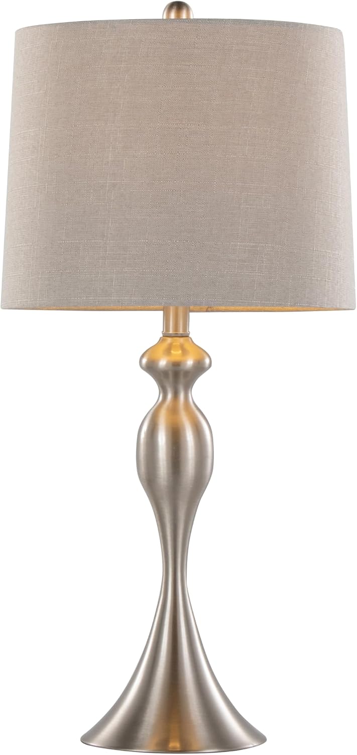 Ashland 27' Metal Table Lamps Set of 2, Desk Lamp, Bedside Lamps for Night Stands, Nightstand Lamp, Small Lamp, Small Table Lamps for Living Room Set of 2 (Brushed Nickel, Light Grey Linen)
