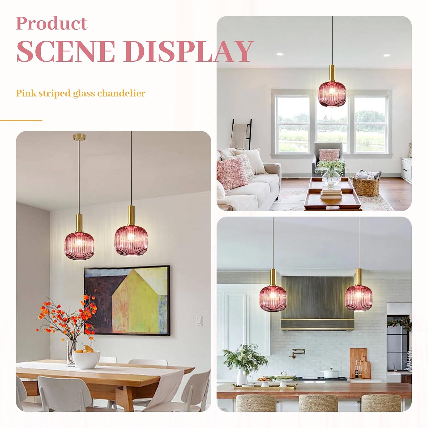 Glass Pendant Lamp Pink Pendant Light Kitchen Pendant Lighting Over Island Mid Century Modern Hanging Ceiling Light Gold Single Globe Chandelier Light Fixture for Dining Room Bedroom Hallway