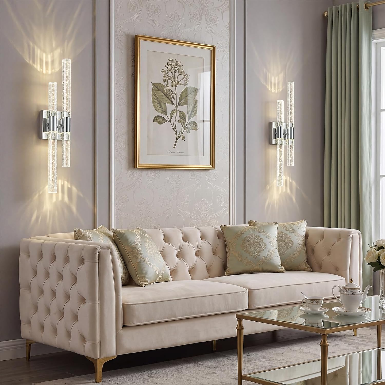 Crystal Wall Sconces Set of Two Chrome Wall Sconce Hardwired LED Bathroom Vanity Light Fixtures 21.25in 4000K Vertical and Horizontal Wall Mounted Sconces for Bedroom, Living Room, Hallway