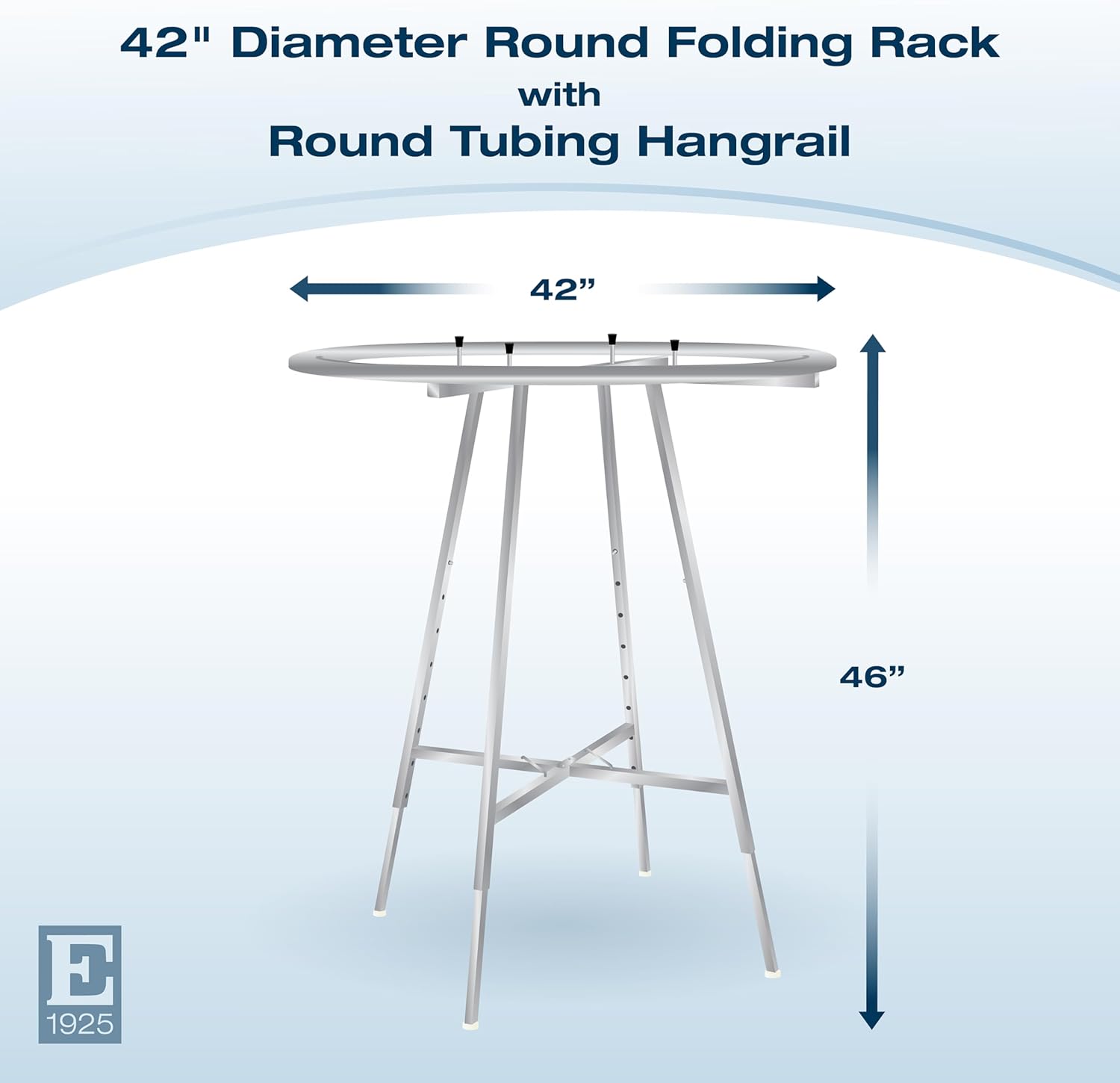 Econoco 42-Inch Folding Round Garment Rack, Adjustable 46–66″ Height Retail Display, Chrome Finish