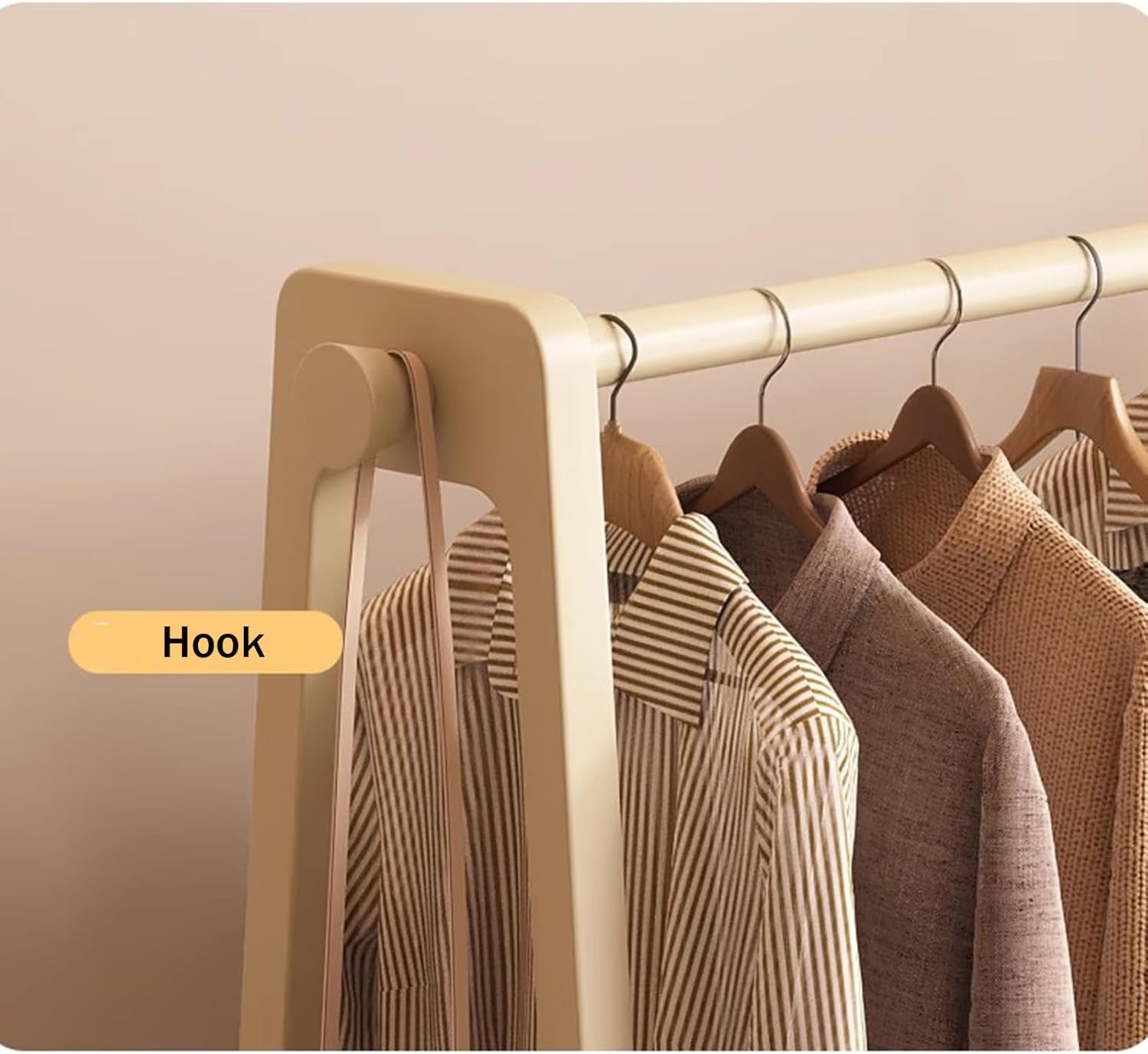 Garment Rack Bamboo Clothes Rack With Shelves 2 Hooks, Modern And Elegant A-shape Clothing Rack For Hanging Clothes, Space-Saving Wardrobe Organizer For Entryway And Bedroom, Creamy(Size:65X36X154CM)