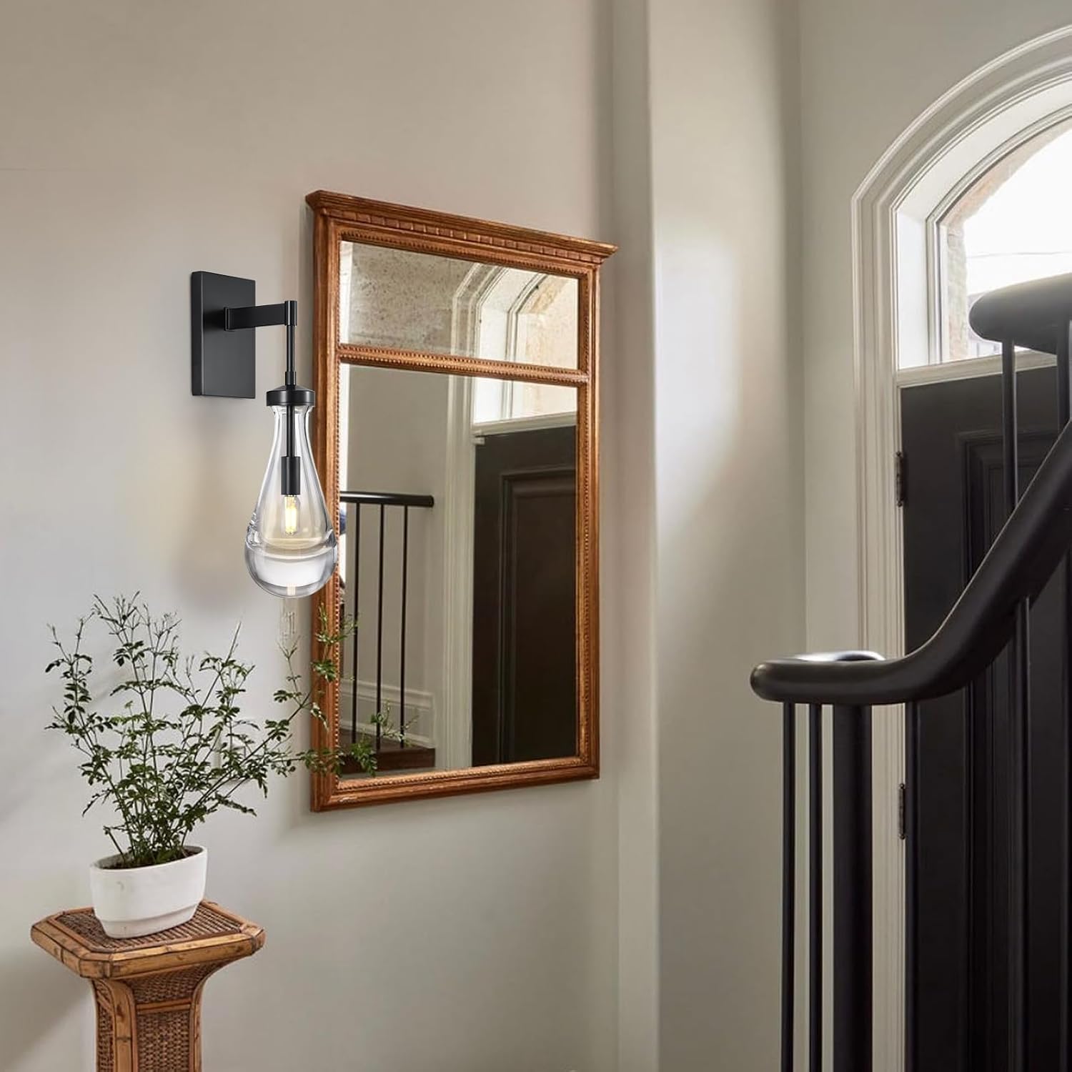 Wall Sconces Set of Two, Black Dimmable Raindrop Wall Lighting, Modern Bathroom Sconces Wall Lamps Vanity Lighting for Living Room, Wall Lights for Bedroom, Hallway