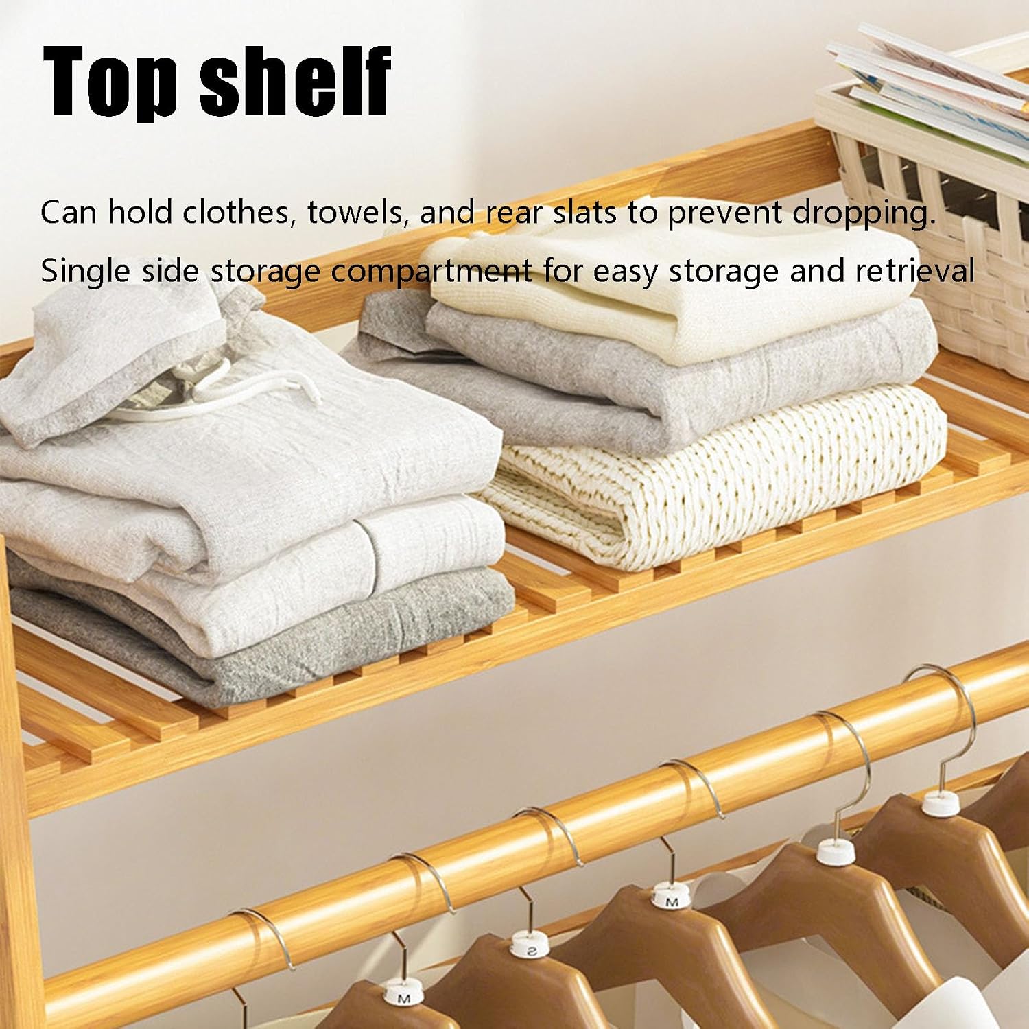Bamboo Clothing Garment Rack, 4 Tier Storage Shelf Coat Clothes Hanging Rack Portable Wardrobe Closet Organizer with Top Shelf Shoe Storage Shelves for Hallway Entryway Coat Hanger Stand
