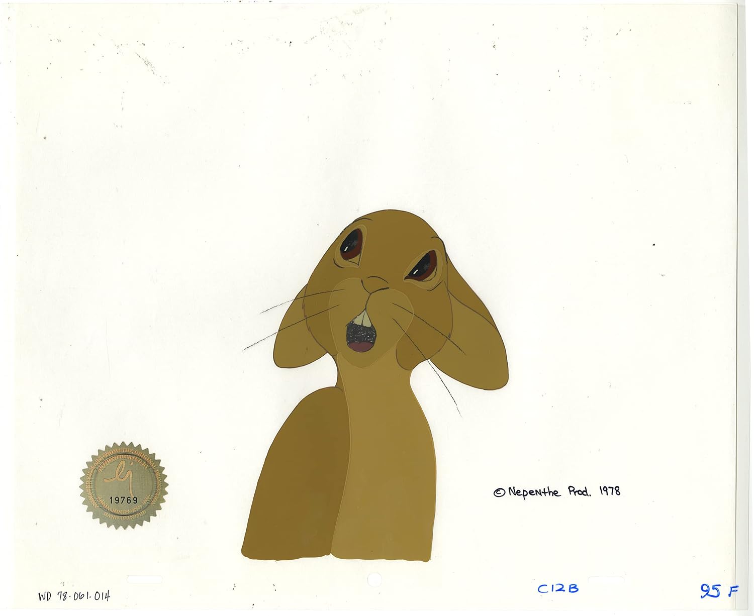 Watership Down 1978 Production Animation Cel of Fiver with LJE Seal and COA 061-014