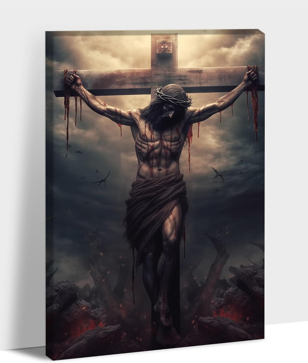 ANRUOXI Christian Wall Art, Picture of Jesus Crucifixion Canvas Prints Christian Religious Canvas Wall Decoration, Death of Jesus Poster Printing Living Room Painting Bedroom Church Decor 32'Wx48'H Inch